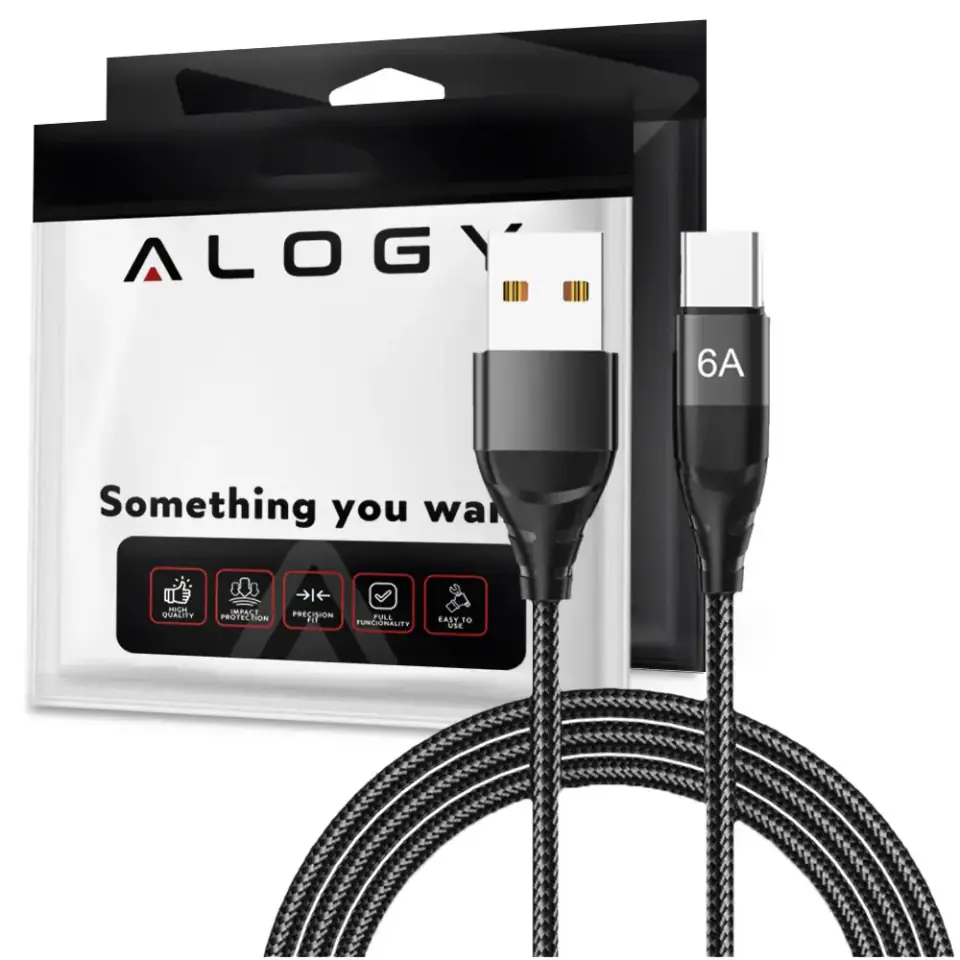 Kabel Alogy przewód USB-A do USB-C Type C 6A 1m Czerwony