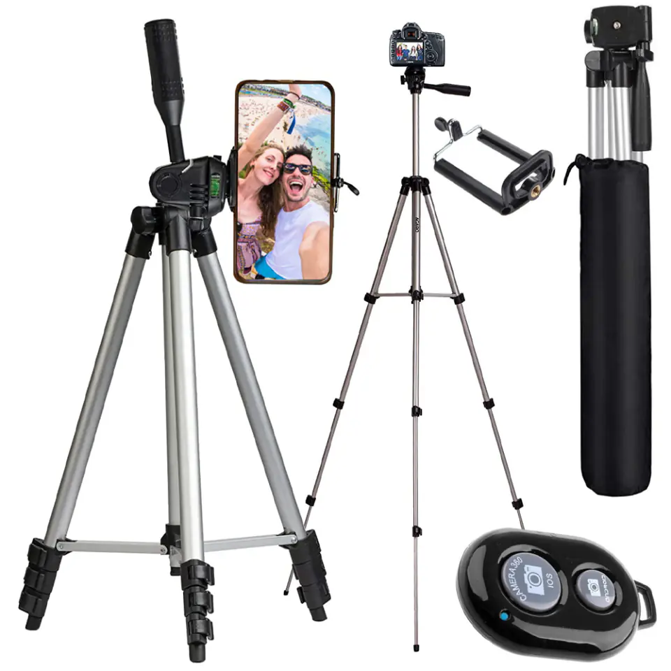 Statyw tripod Alogy lekki z pilotem i torbą uchwyt na smartfon, telefon, aparat do zdjęć 105cm 4w1