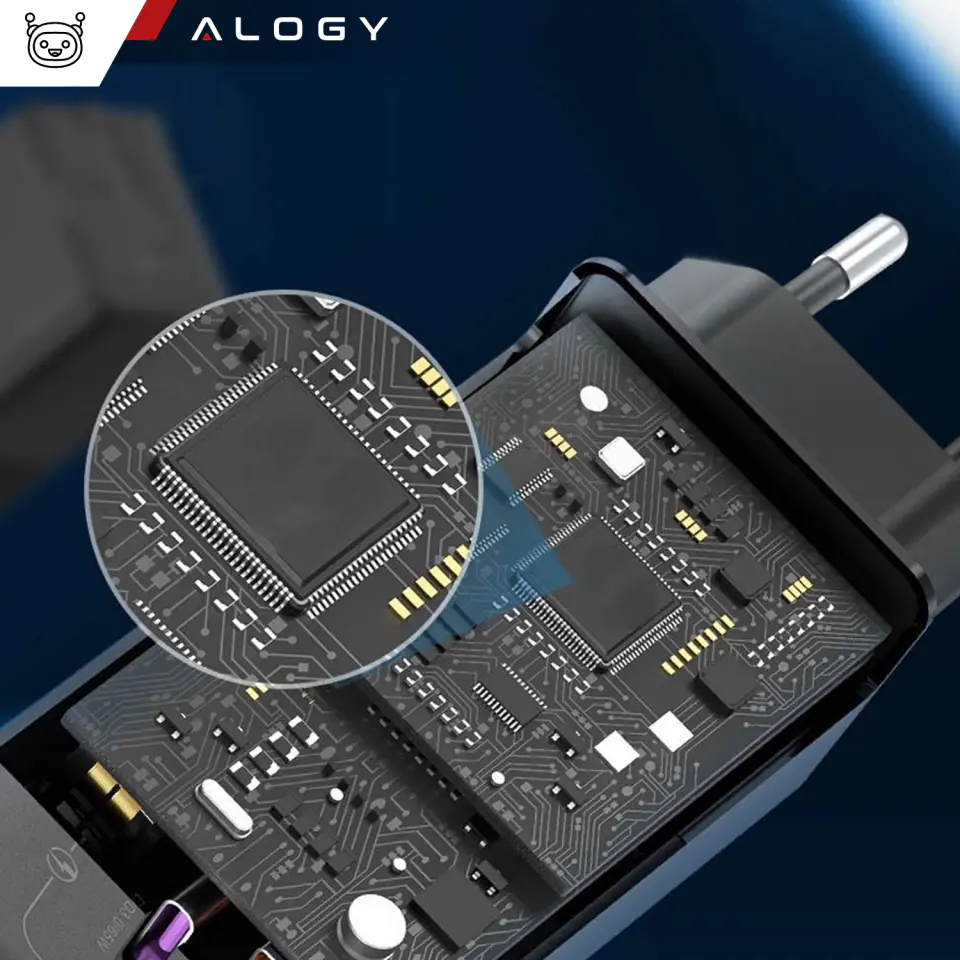 Ładowarka sieciowa szybka USB-A QC 3.0 Quick Charge + USB-C PD 33W 65W Alogy czarna