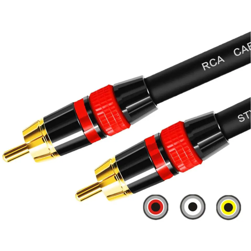 3m Kabel RCA do RCA (cinch) przewód Subwoofer premium MOZOS czarno-czerwony pozłacane wtyki