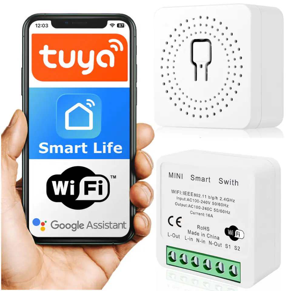 Inteligentny przełącznik WiFi Alogy mini dopuszkowy włącznik Tuya Smart Life 16A inteligentny dom biały