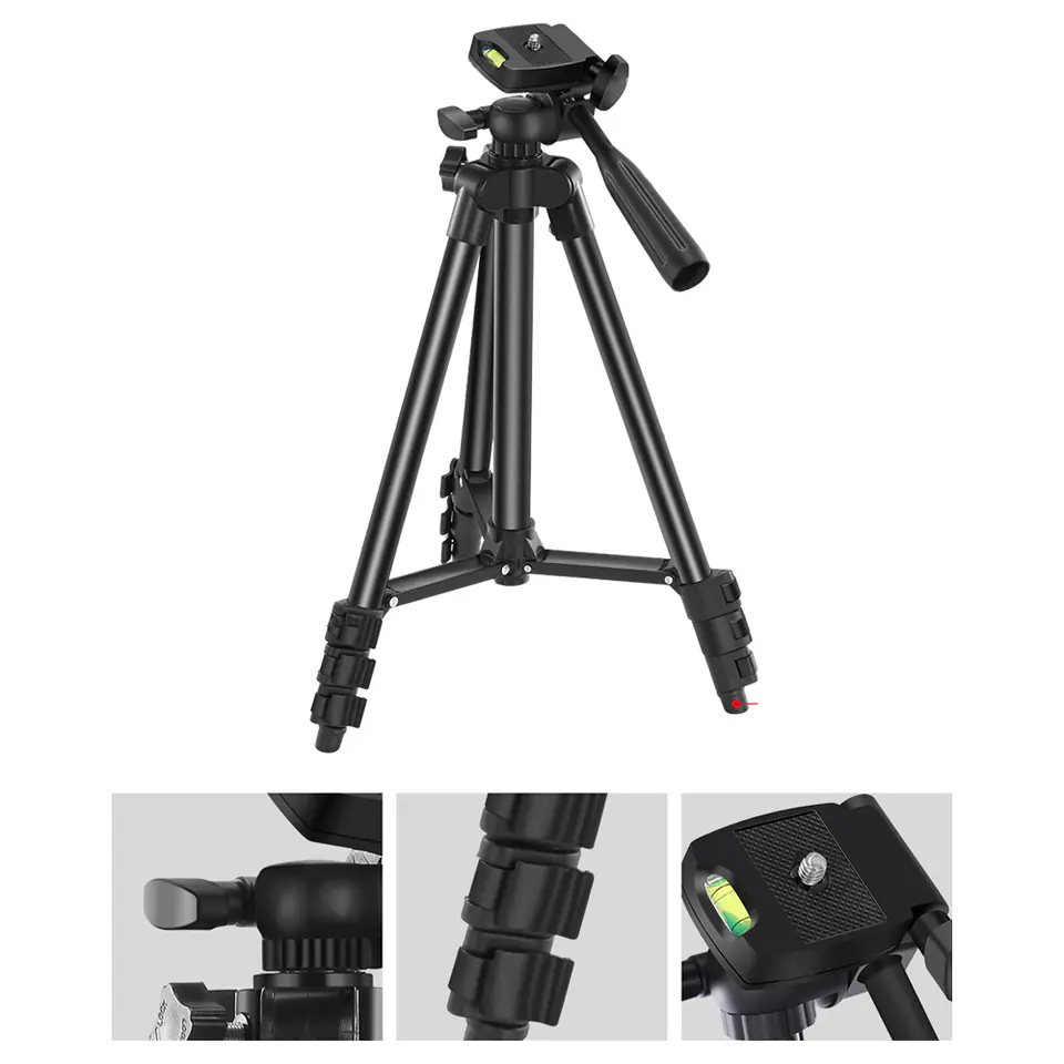 Statyw uniwersalny Alogy Tripod uchwyt do telefonu stojak 1/4 do kamer GoPro z pilot Bluetooth, pokrowiec Czarny