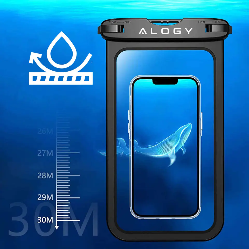 Etui wodoodporne duże Alogy Waterproof Case torba wodoszczelna uniwersalna IPX8 na telefon i dokumenty do 9 cali  Czarne