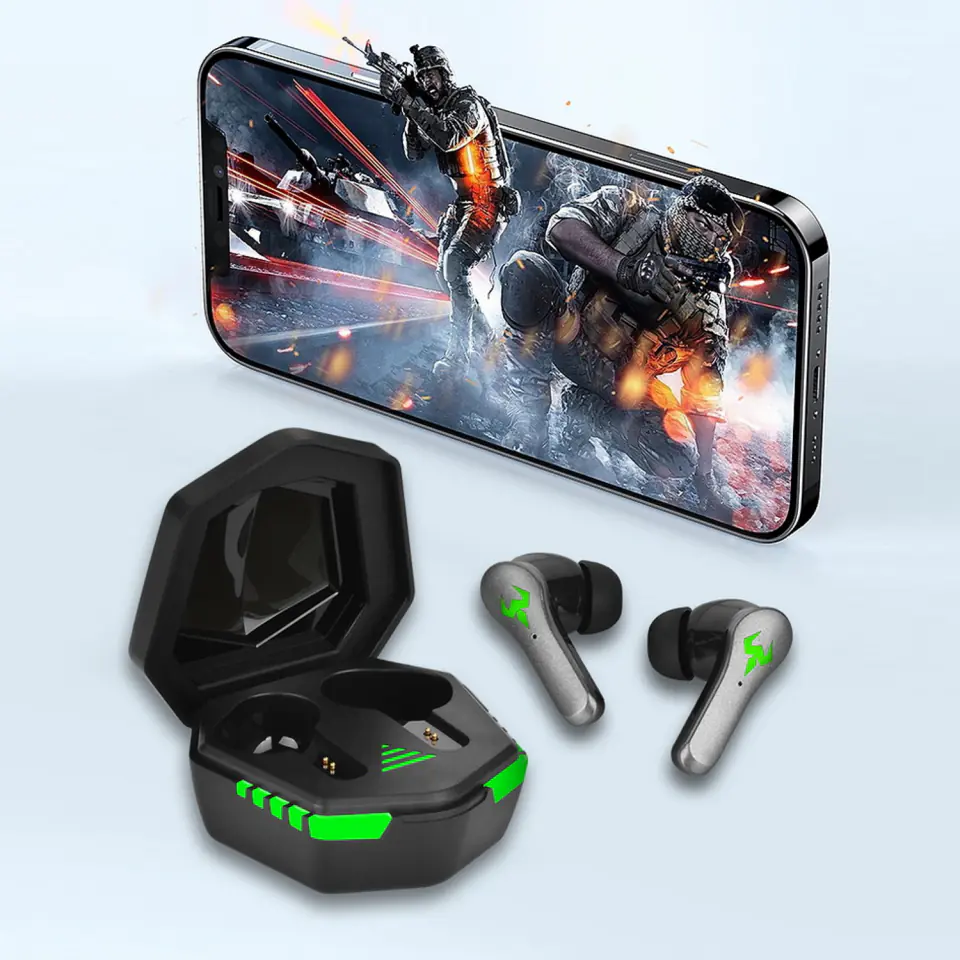 Słuchawki bezprzewodowe Bluetooth 5.2 Alogy TWS 9D EarPhones z stacja dokująca z mikrofon PowerBank dla graczy Czarne