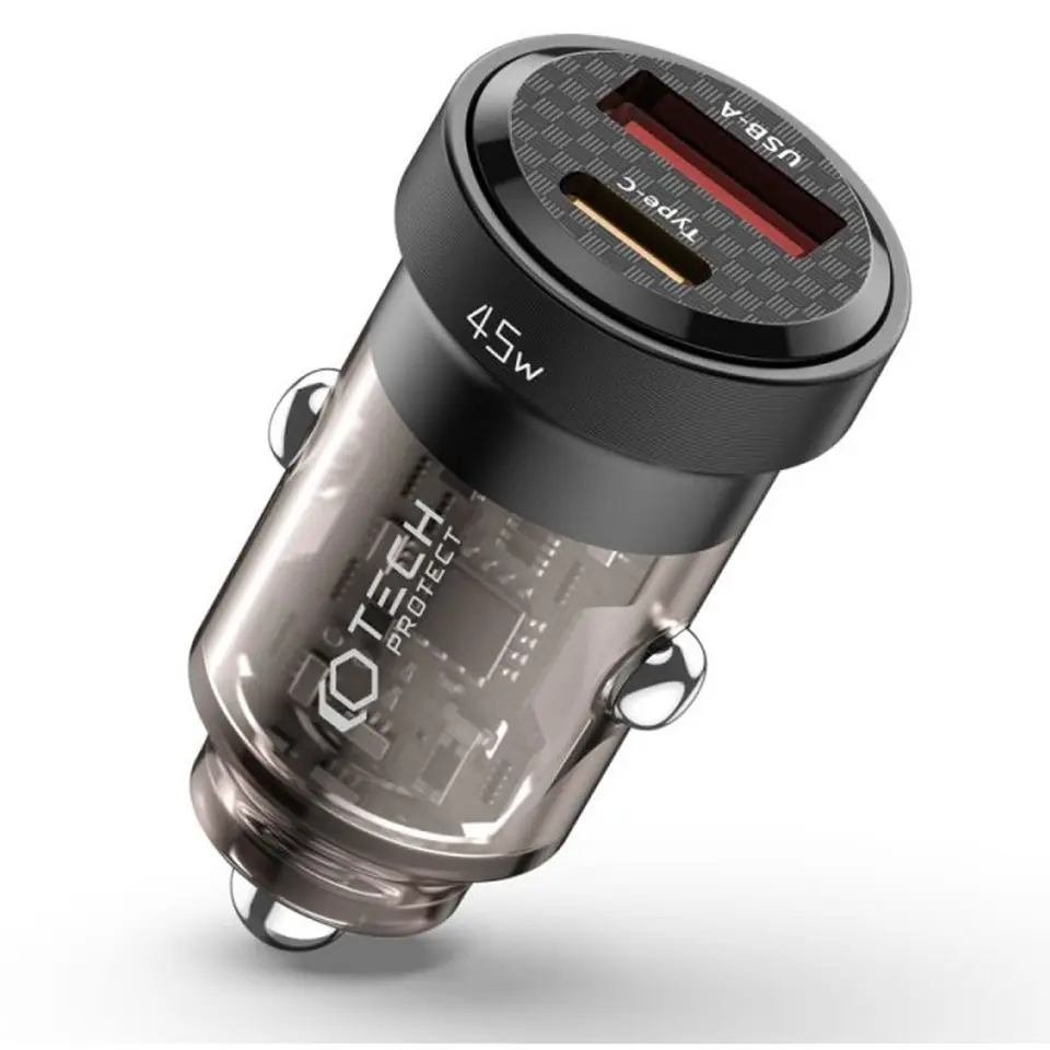 Ładowarka samochodowa CC45W USB USB-C Type C 2-Port Car Charger PowerDelivery PD 45W QuickCharge QC 3.0 Black