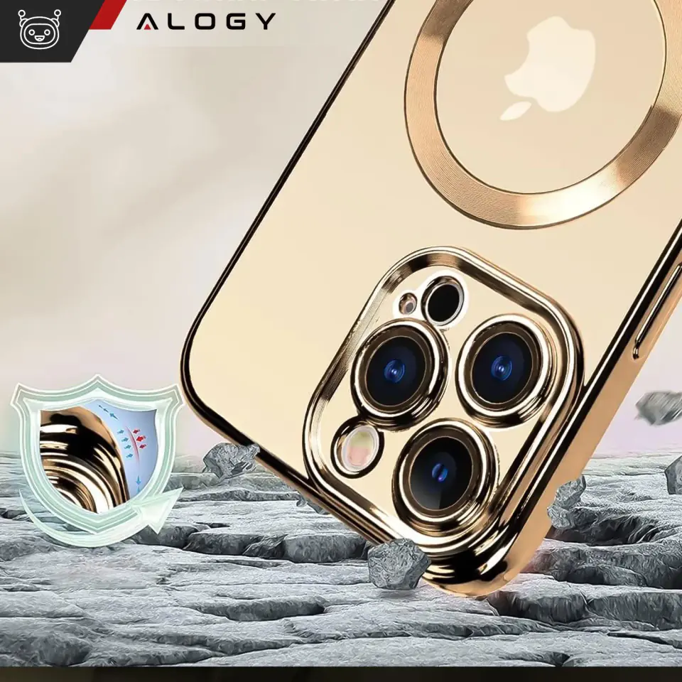 Etui MagSafe Case do Apple iPhone 14 Pro Max Alogy Glamour Luxury Ring obudowa Złote przezroczyste