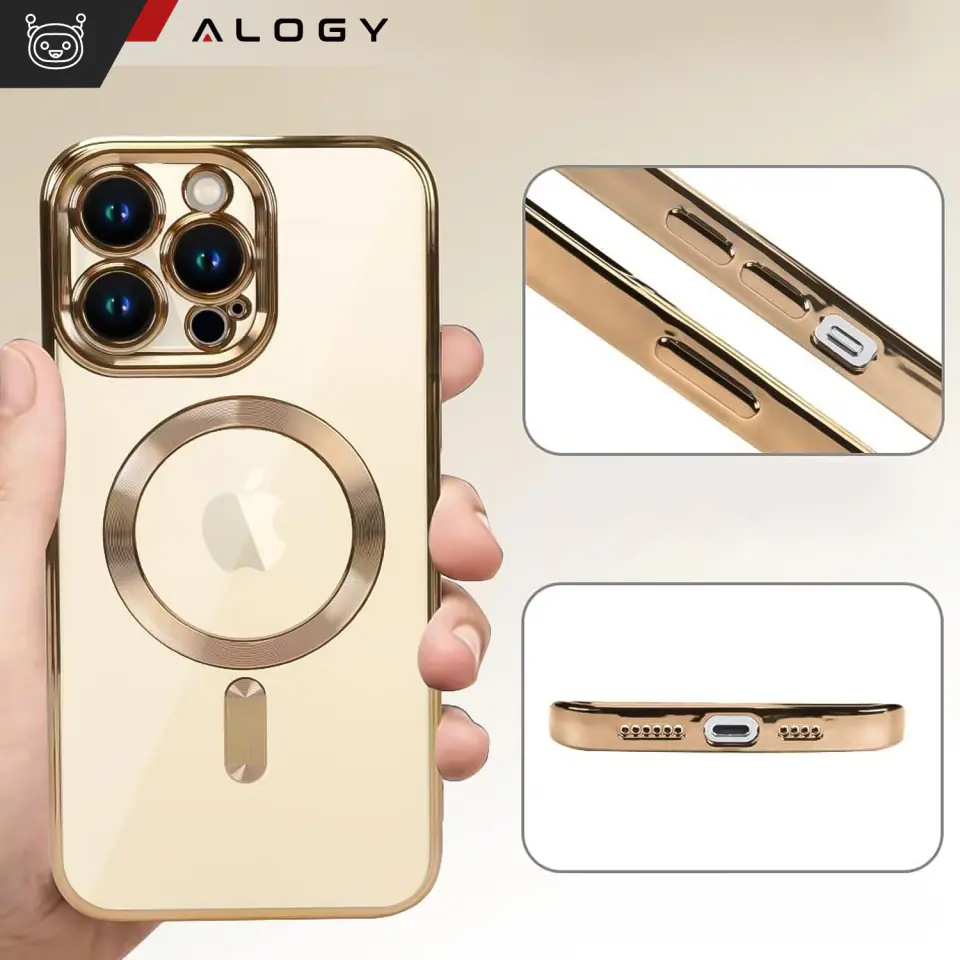 Etui MagSafe Case do Apple iPhone 14 Pro Max Alogy Glamour Luxury Ring obudowa Złote przezroczyste