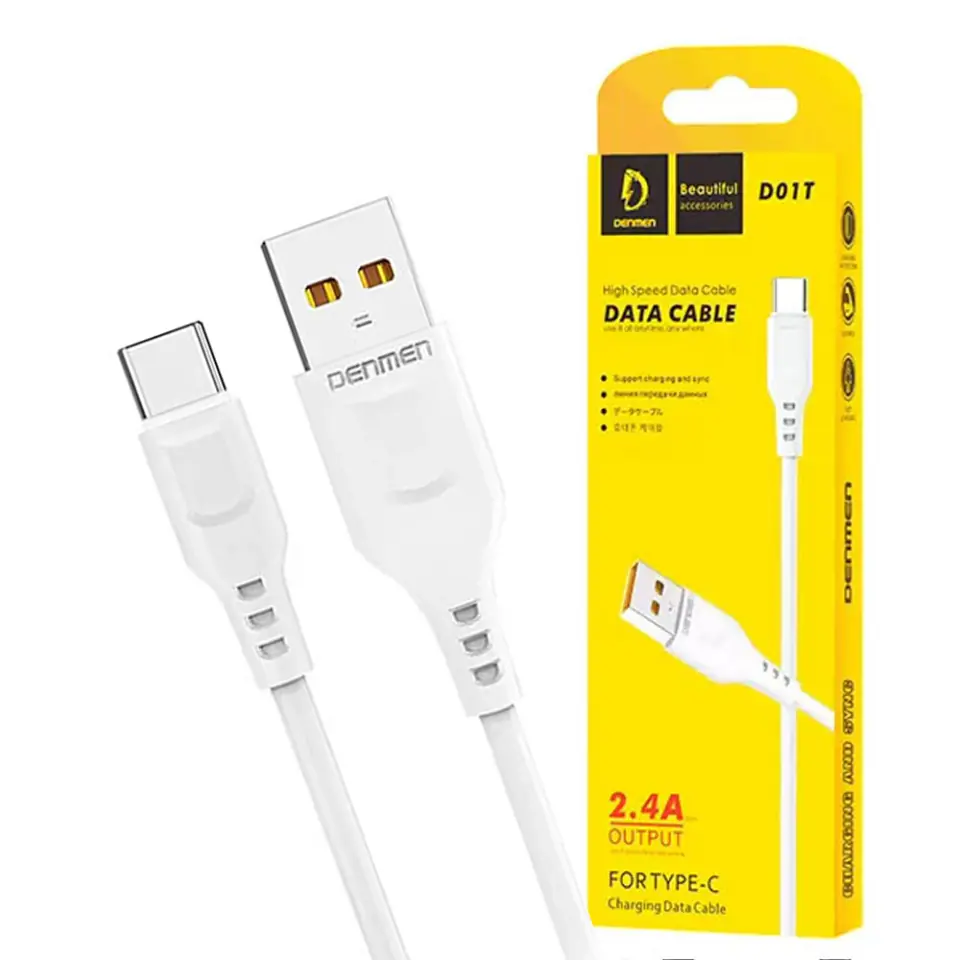 Kabel przewód USB do USB-C Type C Denmen D01T szybkie ładowanie 2.4A 1m Biały