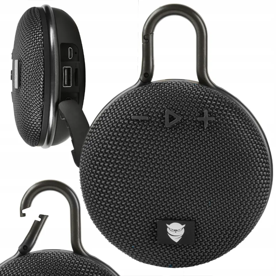 Głośnik bezprzewodowy Bluetooth 5.0 Mały okrągły przenośny z zaczepem micro SD/TF/AUX Czarny