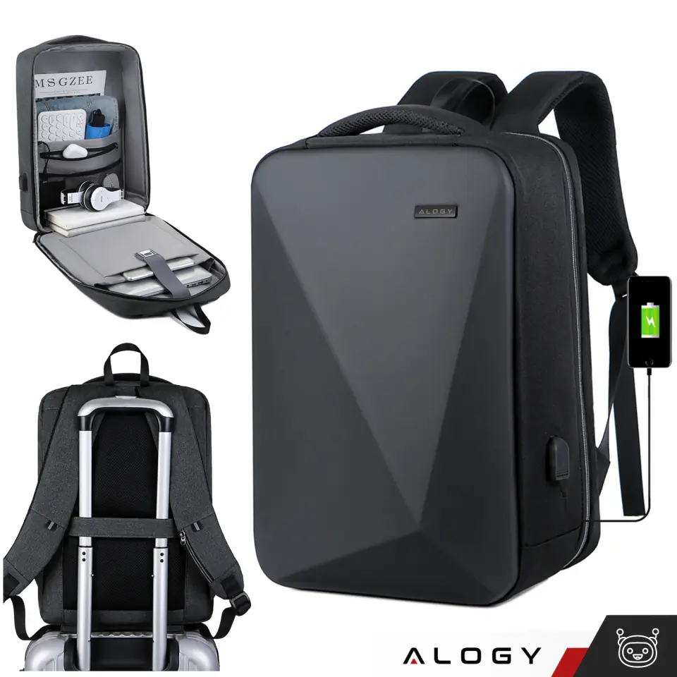 Plecak antykradzieżowy Alogy Urban Safe na laptopa 15,6" z portem USB duży wodoodporny Unisex Czarny