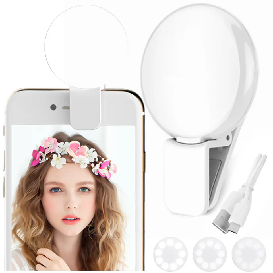 Lampka LED Alogy Mini Selfie Ring Klips do nagrywania robienia zdjęć do telefonu z klipsem Różowa