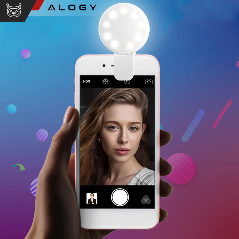 Lampka LED Alogy Mini Selfie Ring Klips do nagrywania robienia zdjęć do telefonu z klipsem Różowa