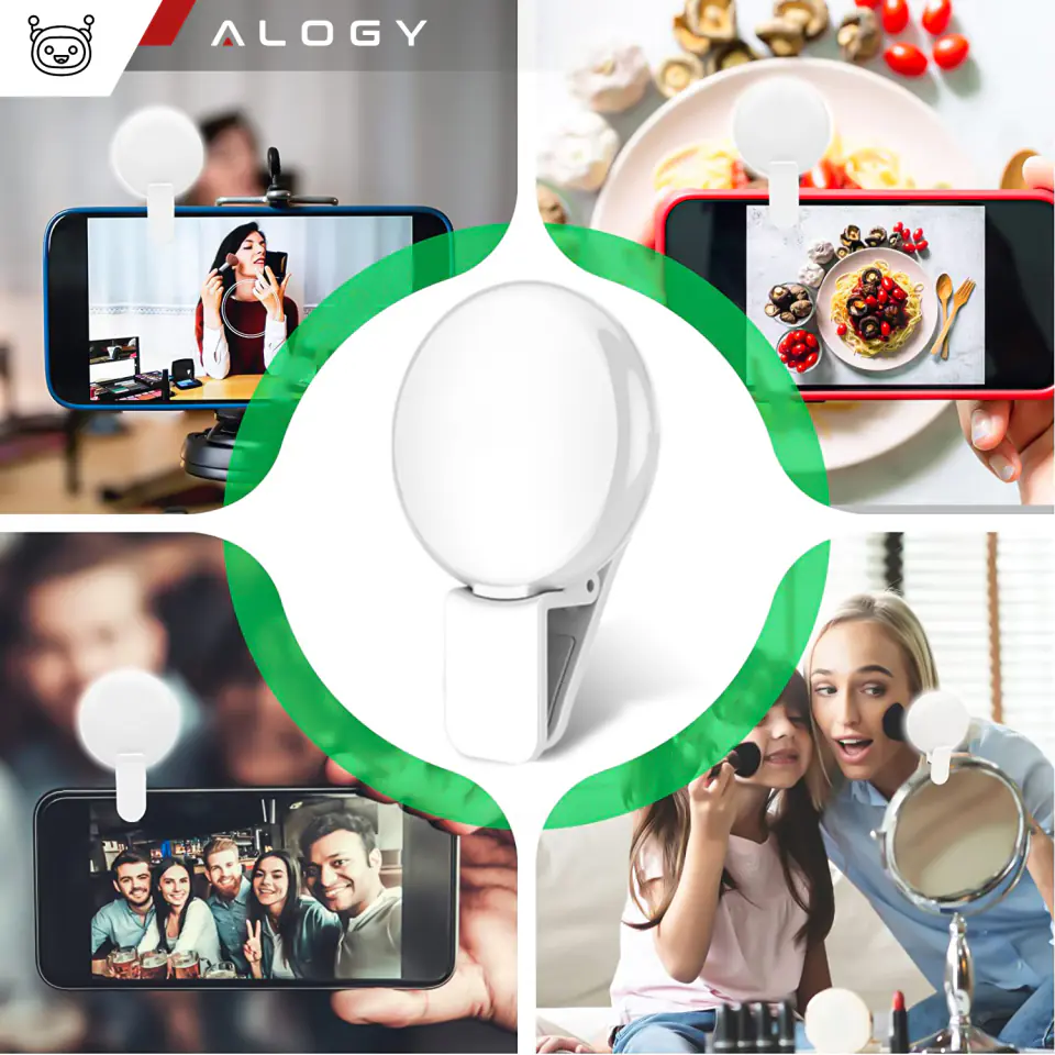 Lampka LED Alogy Mini Selfie Ring Klips do nagrywania robienia zdjęć do telefonu z klipsem Biała