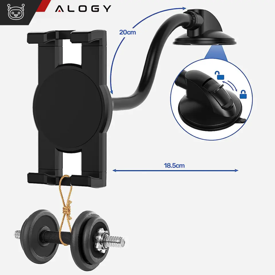 Uchwyt samochodowy na tablet telefon kokpit szybę Alogy do auta z długim ramieniem 4-13" czarny
