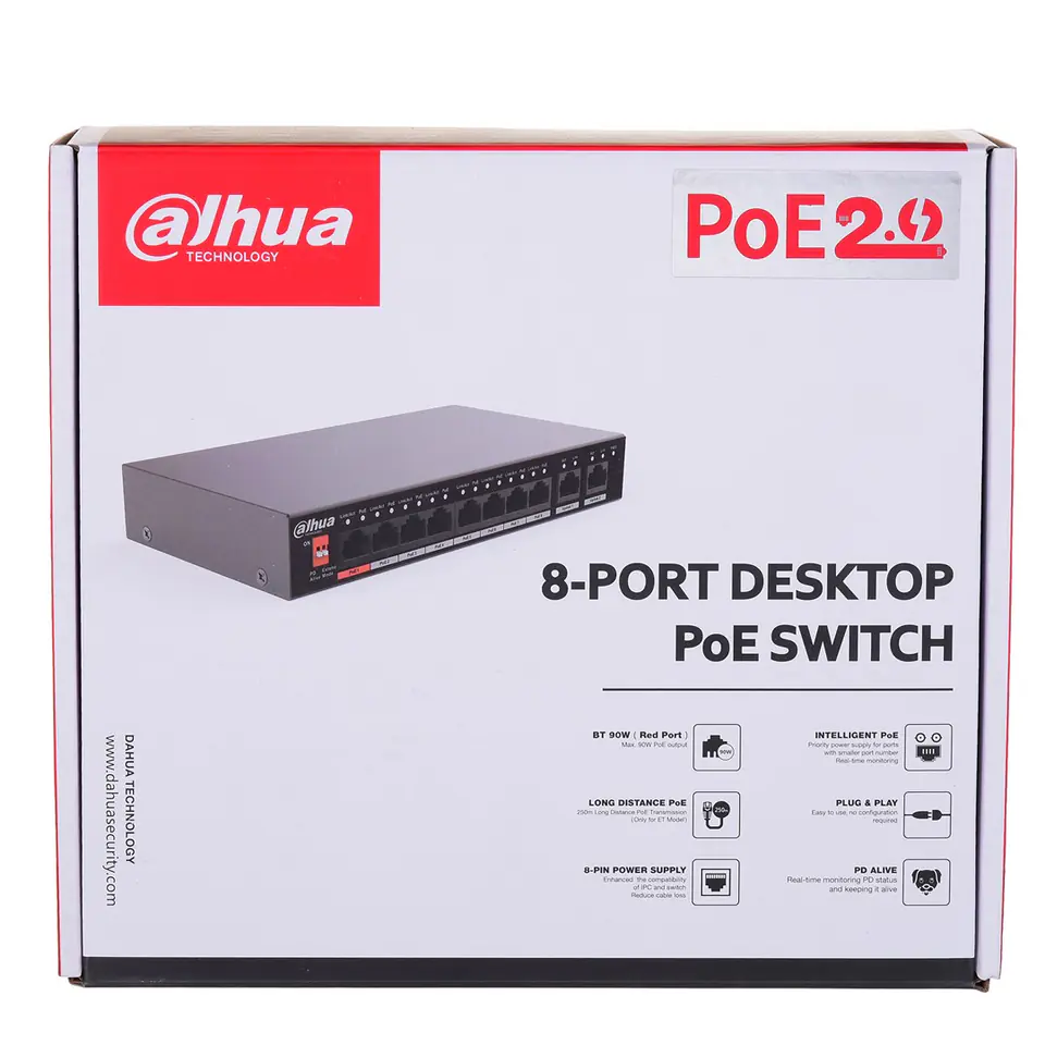 SWITCH POE PFS3010-8ET-96-V2 8-PORT DAHUA - PoE Switches with 8 Ports  support - Delta