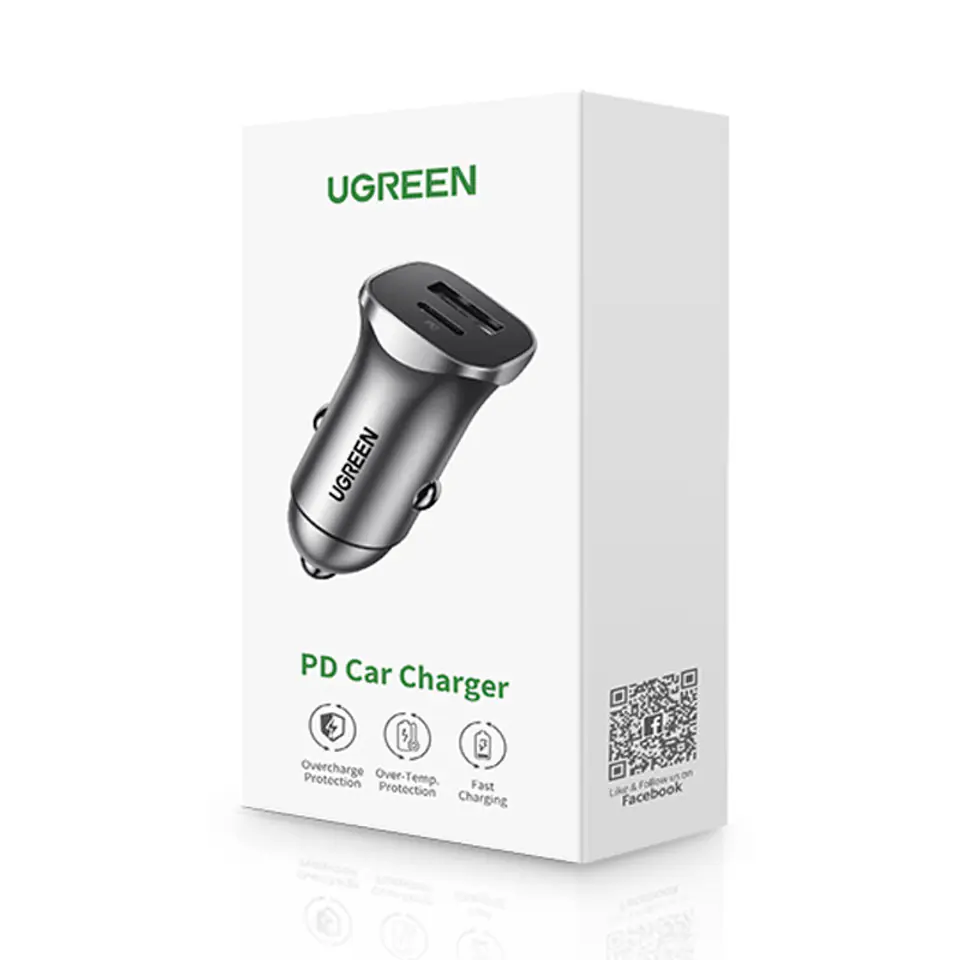 Cargador UGREEN P/auto USB-C & USB-A (30780) Black - Mesajil