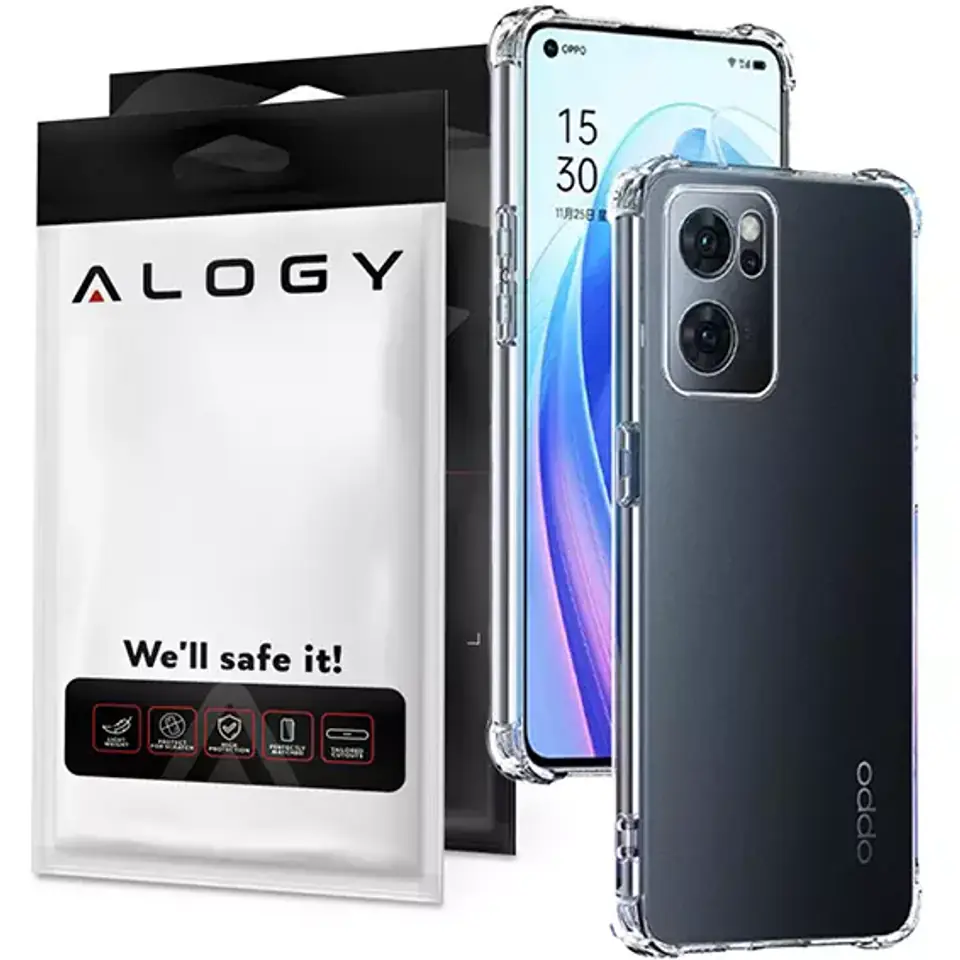 Silikonowe etui pancerne ShockProof Alogy do Oppo Reno7 5G Global Przezroczyste