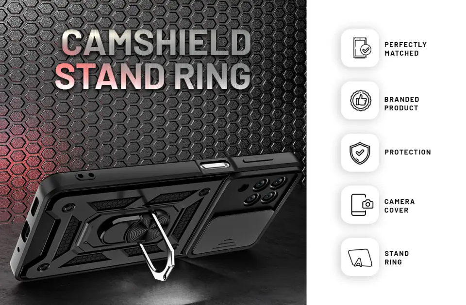 Pancerne etui z osłoną aparatu Alogy Camshield Stand Ring do Samsung Galaxy M53 5G czarne