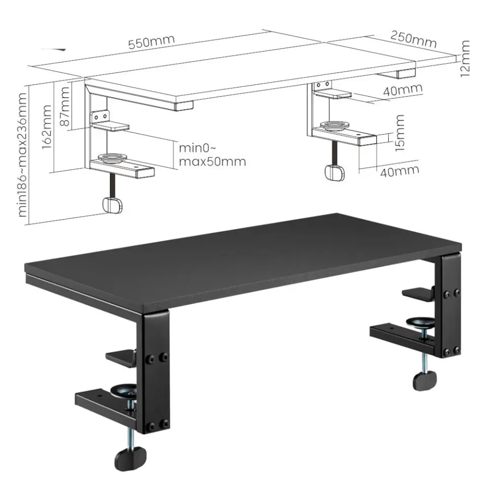 Podstawka stolik półka pod monitor Laptop Komputer Regulowana do biurka blatu Ergo Clamp Riser Czarna