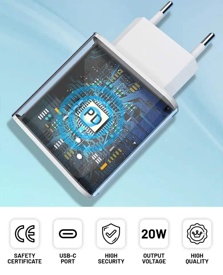 Ładowarka sieciowa Denmen szybka USB-C Type C PD 20W 3.6A Biała