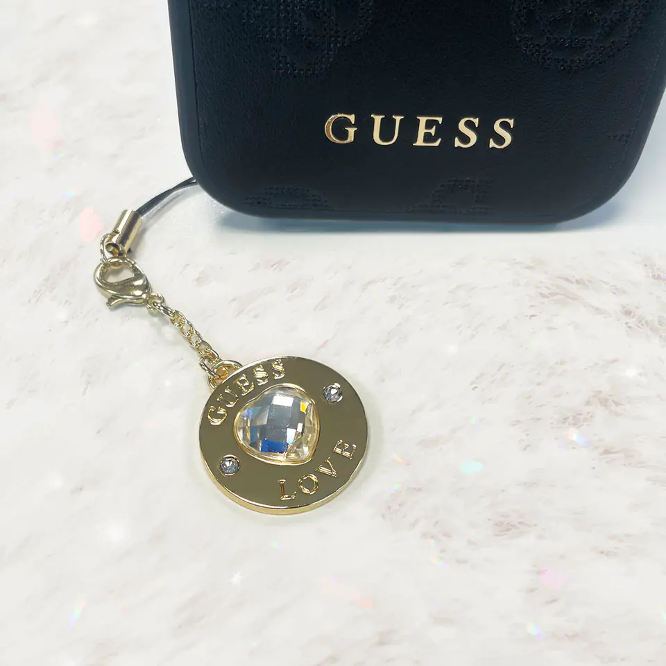 Guess zawieszka GUCPMHGLD Phone Strap Heart Diamond Charm with Rhinestones