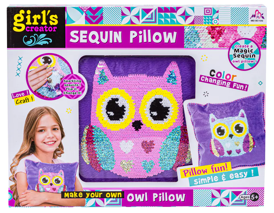 Kreatywny Zestaw, Wyszywanka, Pluszowa PODUSZKA Do Szycia DIY JASIEK Z Cekinami SOWA