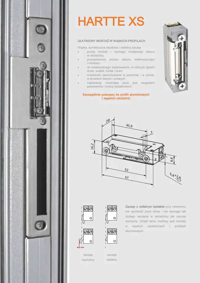 Elektrozaczep BIRA XS00UW-C 12-24V z wył. i wyśl.