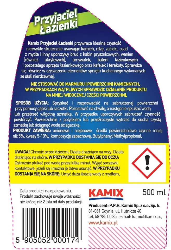 Aktywna piana KAMIX Przyjaciel Łazienki kamień rdza mydło 500ml