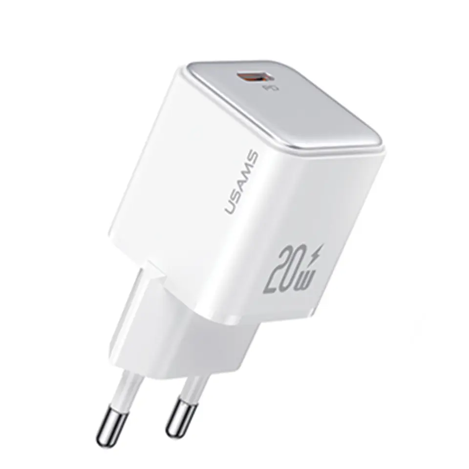 USAMS Ład. siec. 1xUSB-C PD20W PD3.0 Fast Charging US-CC183 + kabel USB-C/Lightning US-SJ610 biały/white YX Series YXXLOGTC03