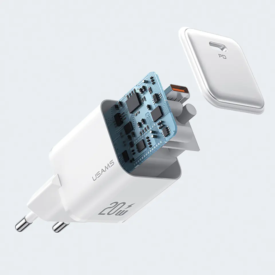 USAMS Ład. siec. 1xUSB-C PD20WPD3.0 Fast Charging US-CC183 + kabel USB-C/Lightning US-SJ610 biały/white YX Series YXXLOGTC03