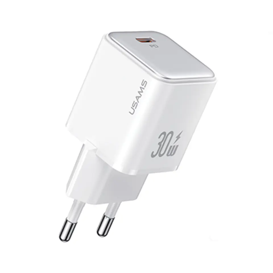 USAMS Ład. siec. 1xUSB-C PD30W PD3.0 Fast Charging US-CC186 + kabel USB-C/Lightning US-SJ610 biały/white YX Series YXXLOGTC04