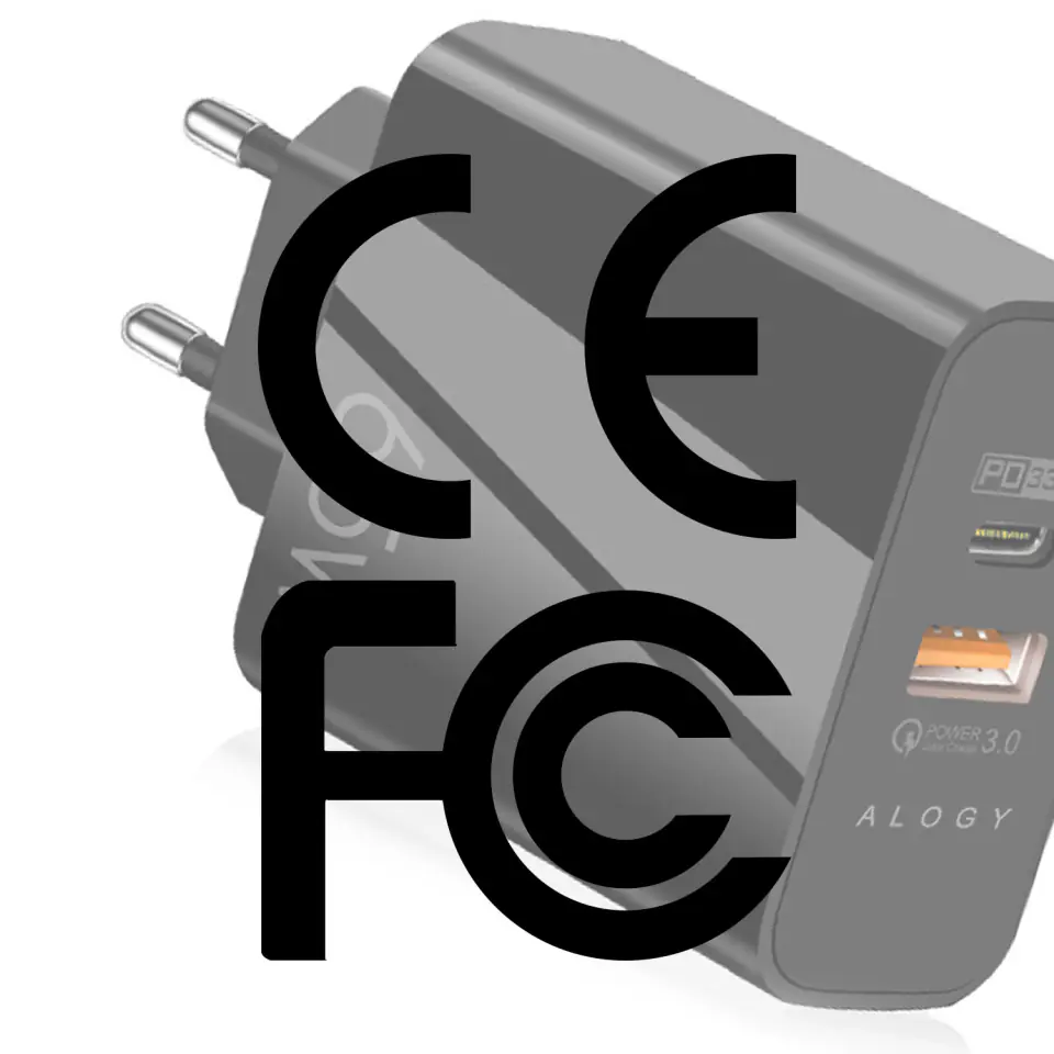 Ładowarka sieciowa szybka USB-A QC 3.0 Quick Charge + USB-C PD 33W 65W Alogy czarna