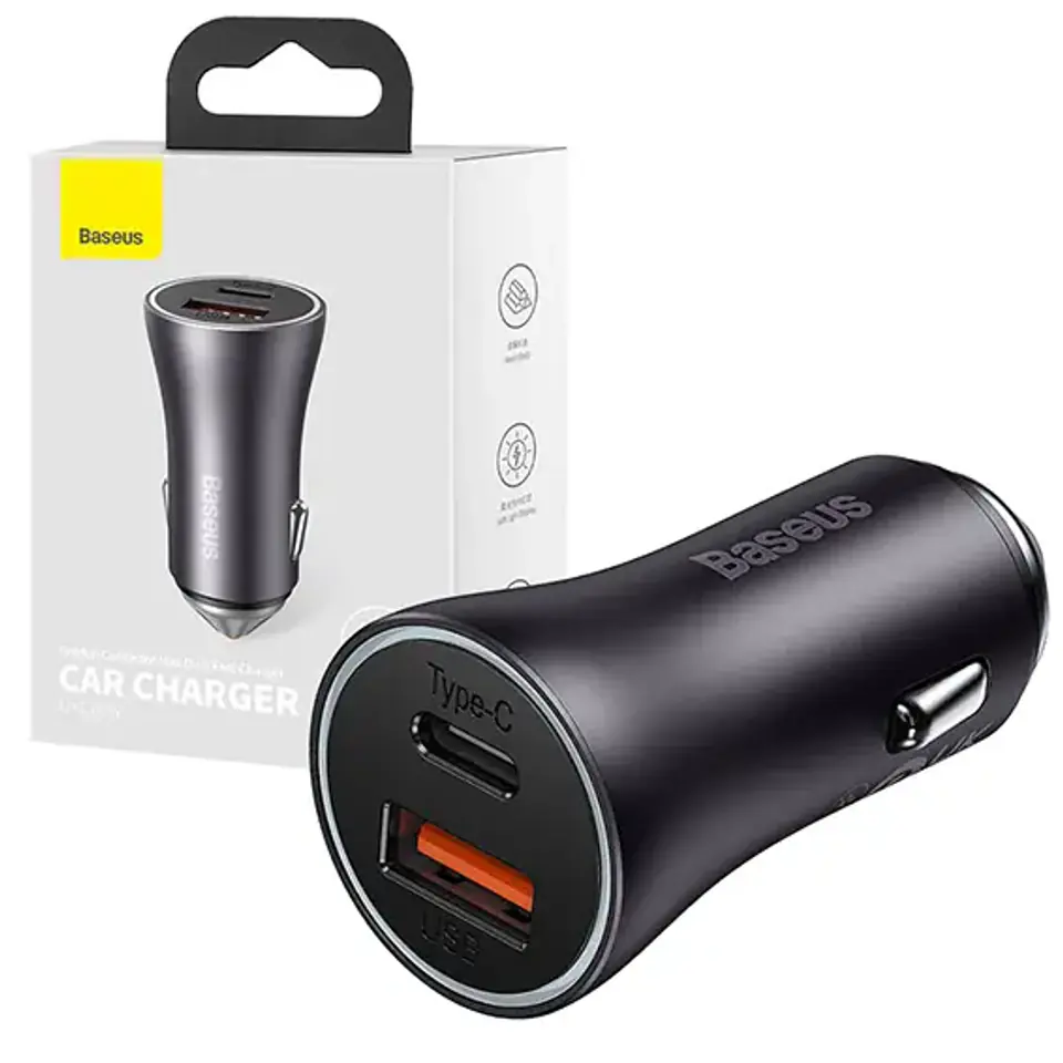 Ładowarka samochodowa Baseus Golden Contactor Max USB + USB-C Type C PD QC4.0 60W Szara