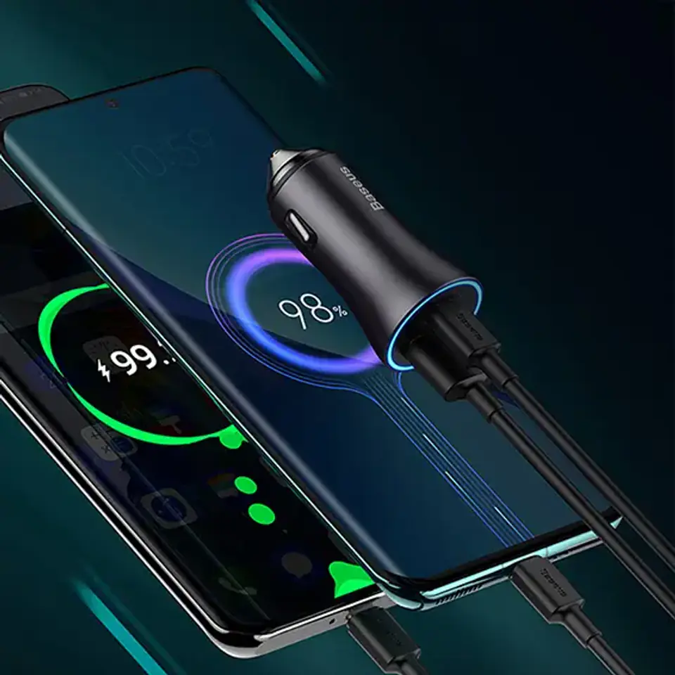 Ładowarka samochodowa Baseus Golden Contactor Max USB + USB-C Type C PD QC4.0 60W Szara