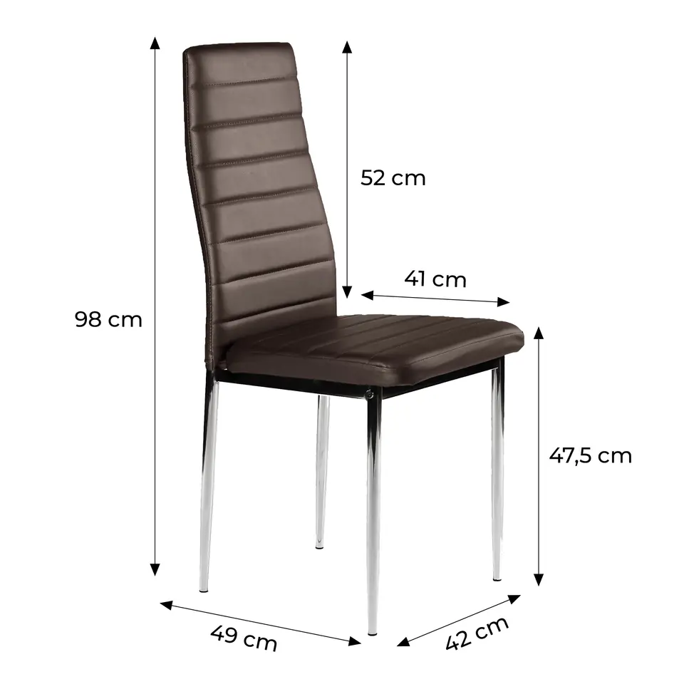 Krzesła z ekoskóry do salonu i jadalni 4szt. chromowane nogi brąz