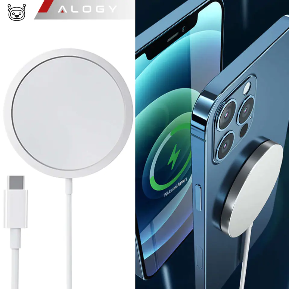 Ładowarka indukcyjna do iPhone 12/13/14/15/ PRO / MAX/ MINI/ ULTRA Alogy do MagSafe bezprzewodowa 20W  Biała