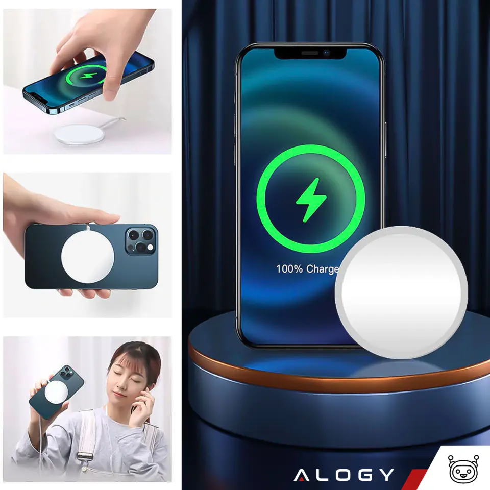 Ładowarka indukcyjna do iPhone 12/13/14/15/16 PRO / MAX/ MINI/ ULTRA Alogy do MagSafe bezprzewodowa 20W  Biała