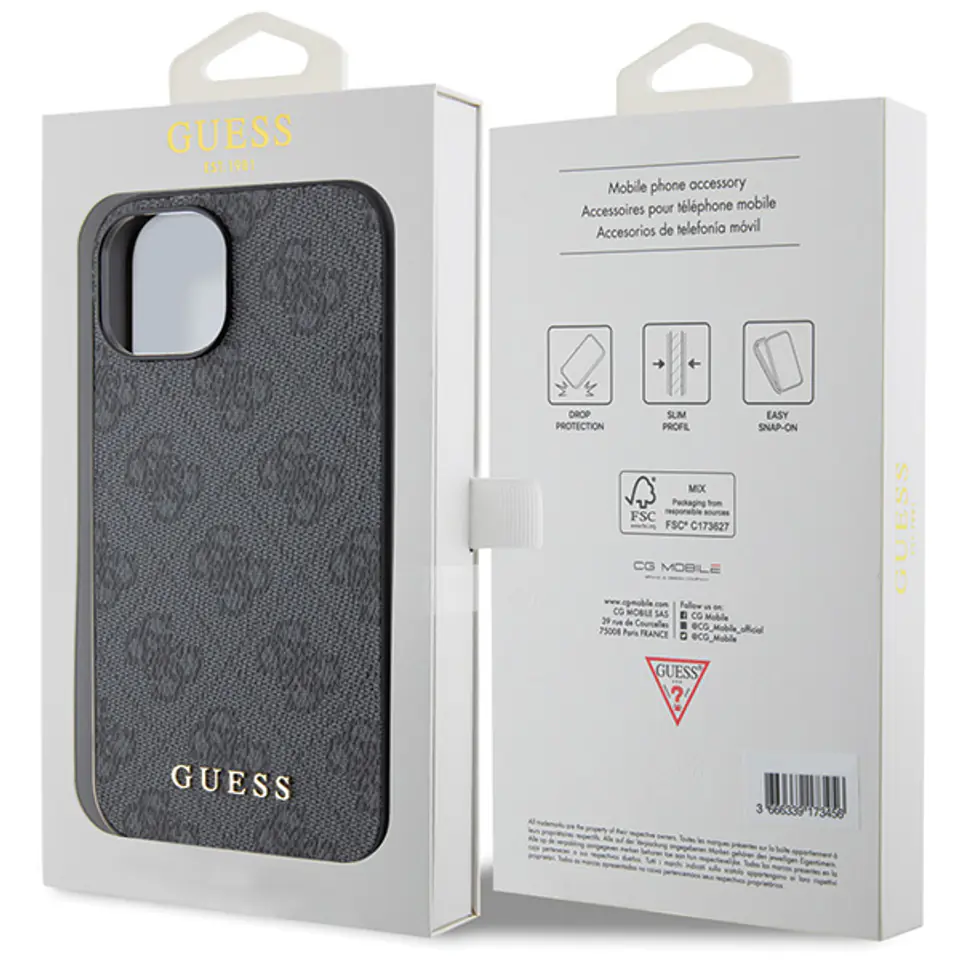 Guess GUHCP15MG4GFGR iPhone 15 Plus / 14 Plus 6.7" szary/grey hard case 4G Metal Gold Logo