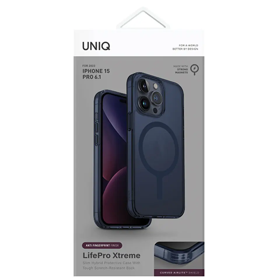UNIQ etui LifePro Xtreme iPhone 15 Pro6.1" Magclick Charging ciemnoniebieski/smoke blue