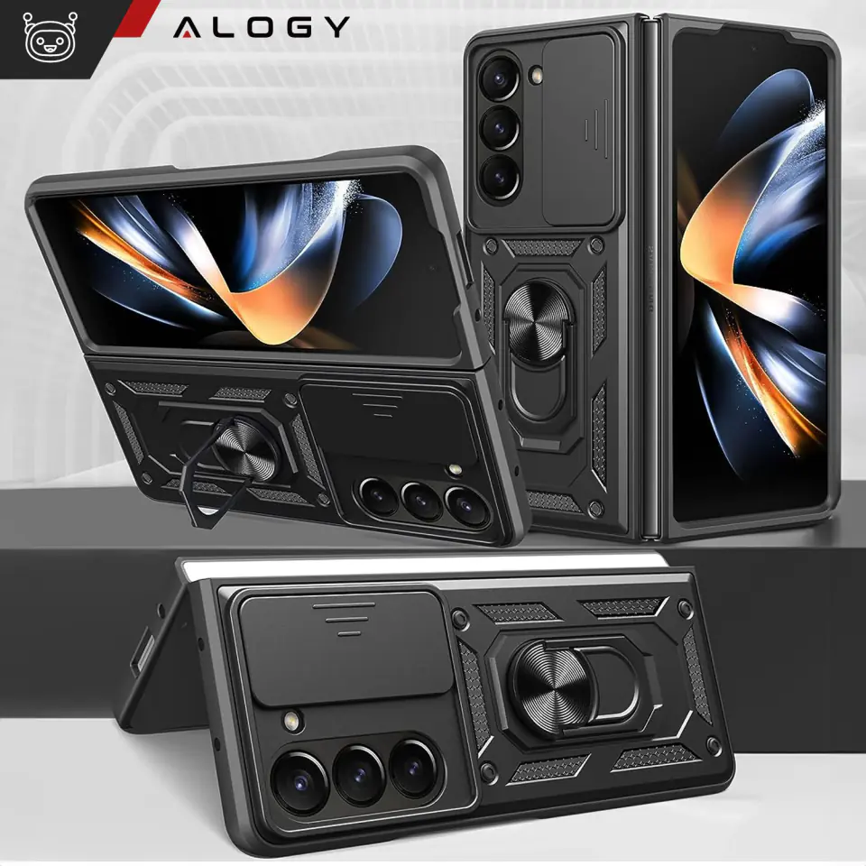 Etui pancerne do Galaxy Z Fold 5 Camshield Case Ring Alogy Stand z osłonką na aparat slide czarne