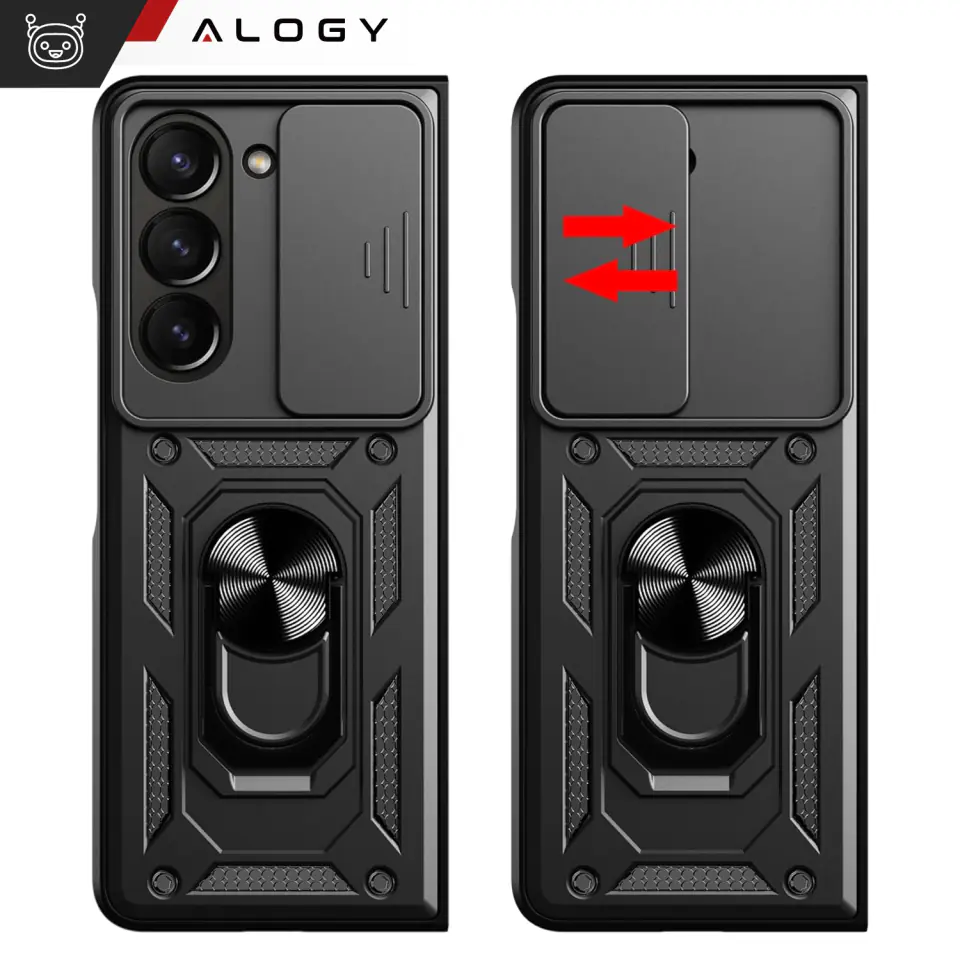 Etui pancerne do Galaxy Z Fold 5 Camshield Case Ring Alogy Stand z osłonką na aparat slide czarne