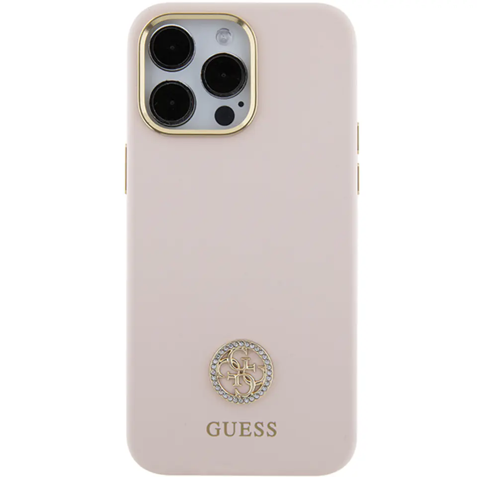 Guess GUHCP15XM4DGPP iPhone 15 Pro Max 6.7" jasnoróżowy/pink hardcase Silicone Logo Strass 4G