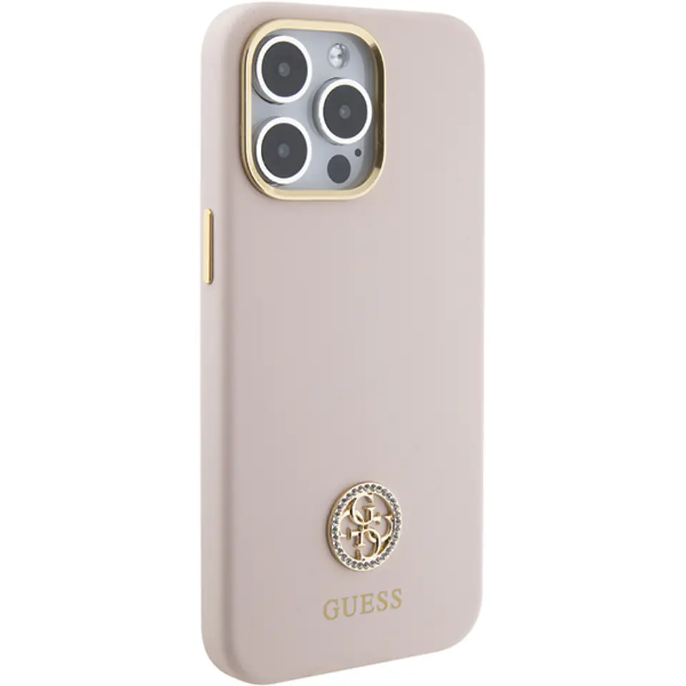 Guess GUHCP15XM4DGPP iPhone 15 Pro Max 6.7" jasnoróżowy/pink hardcase Silicone Logo Strass 4G