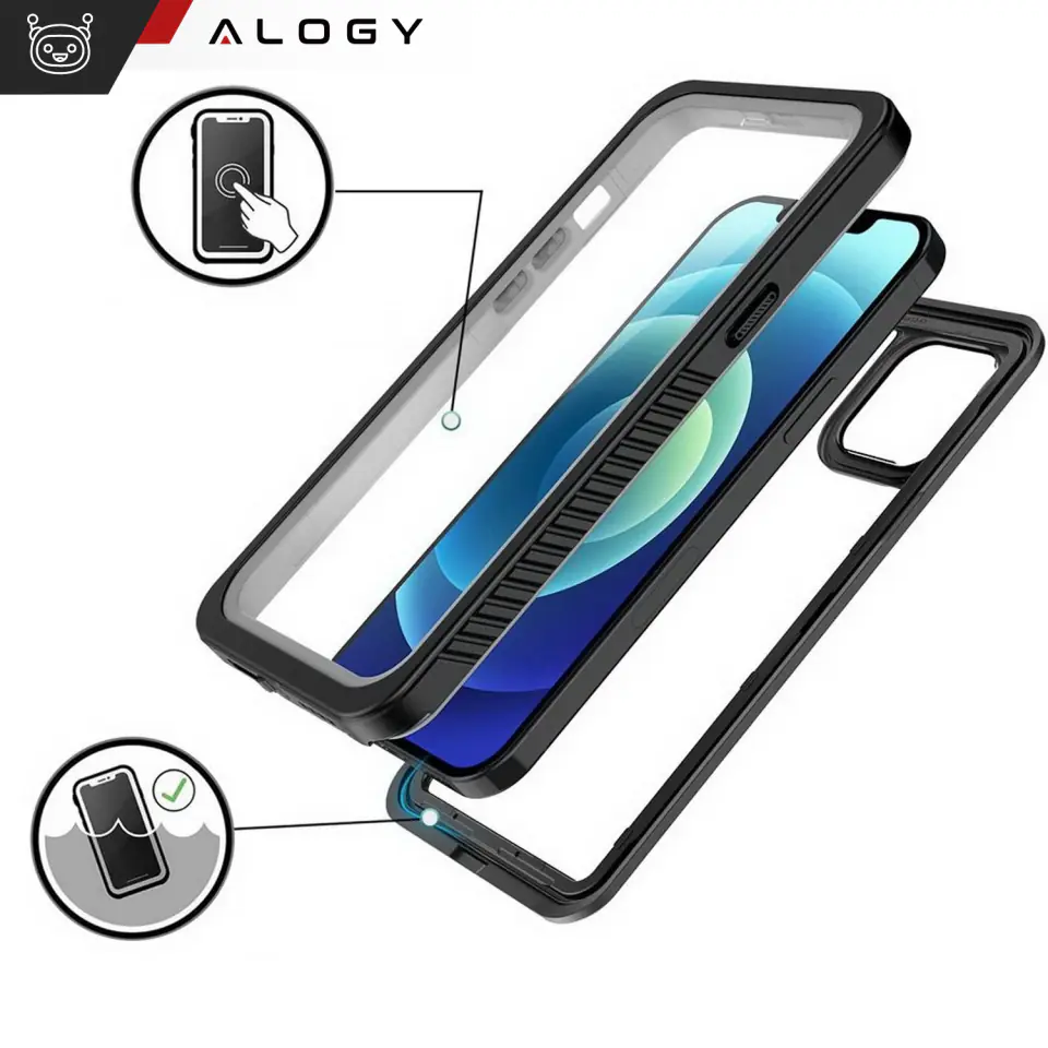 Etui wodoodporne do Apple iPhone 13 Pro Max 360 Alogy Pancerne Armor IP68 ze smyczką Czarne