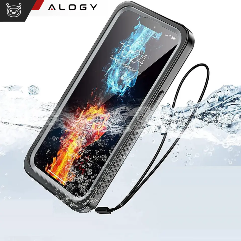 Etui wodoodporne do Apple iPhone 13 Pro Max 360 Alogy Pancerne Armor IP68 ze smyczką Czarne