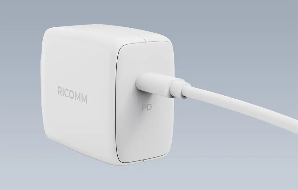 Ładowarka sieciowa 45W GaN Ricomm RC451 EU, 1xUSB-C + kabel USB-C 2.1m
