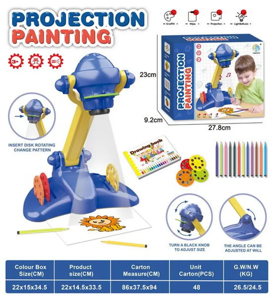 Projektor Dla Dzieci Z Obrazkami Projektor do Rysowania dla dzieci 3+ Nauka odrysowywania + 4 Krążki z