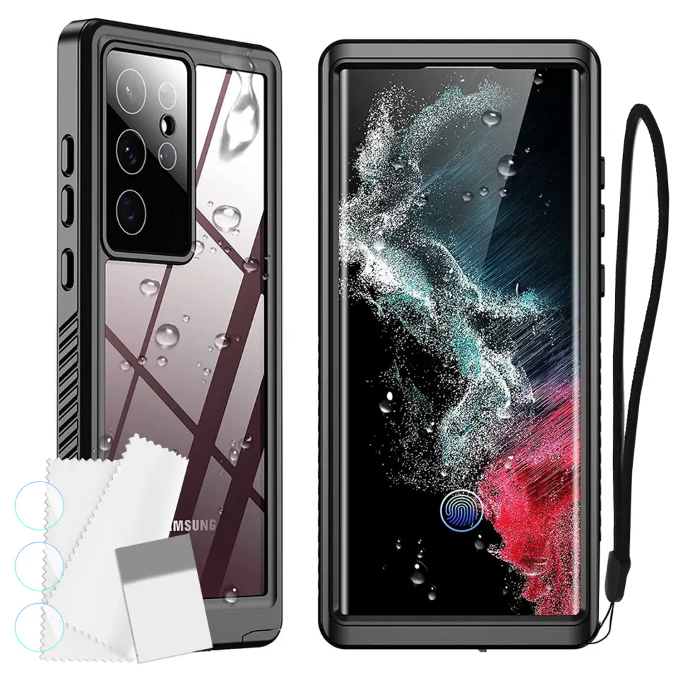 Etui wodoodporne do Samsung Galaxy S22 Ultra 360 Alogy Pancerne Armor IP68 ze smyczką Czarne