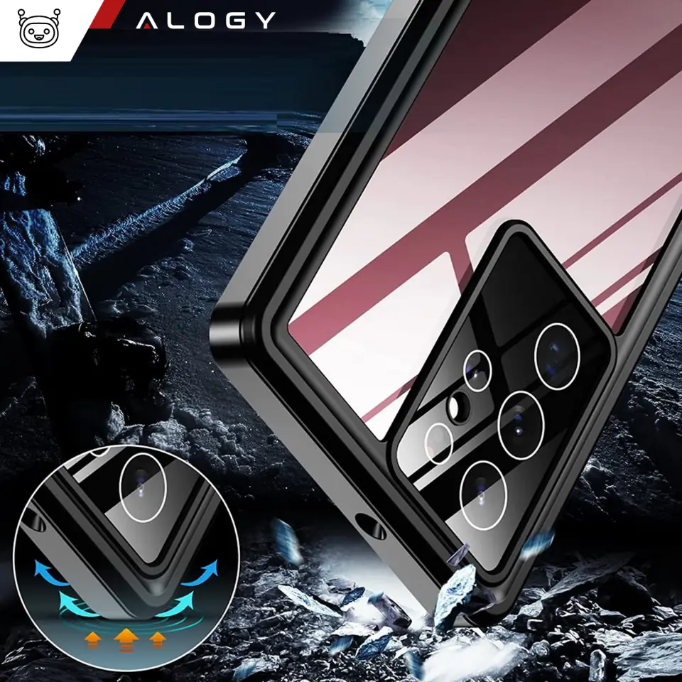 Etui wodoodporne do Samsung Galaxy S22 Ultra 360 Alogy Pancerne Armor IP68 ze smyczką Czarne