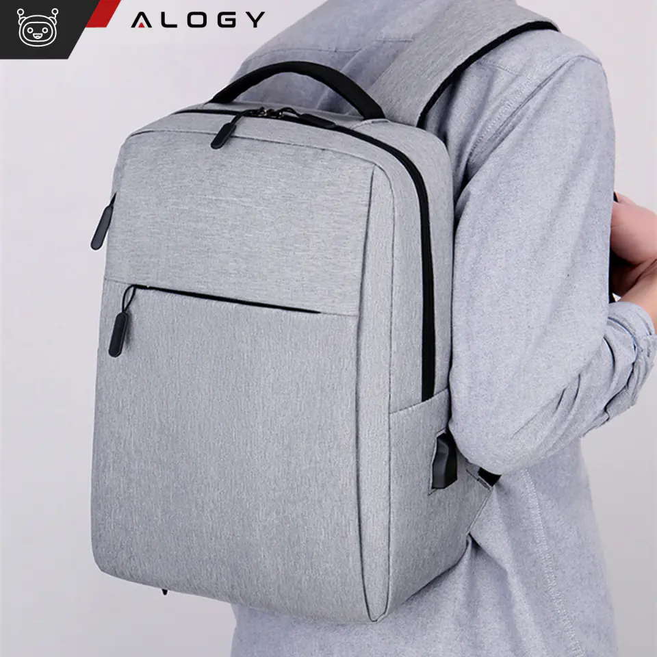 Plecak torba na laptopa 15,6" duży wodoodporny z portem USB Unisex 41x29x12cm do samolotu Alogy Backpack Szary